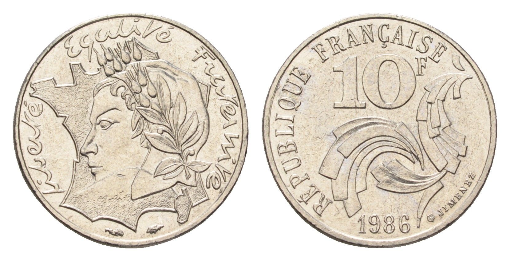 Франция 10 франков 1986 Свобода, Равенство, Братство KM 959 никель UNC 4660-254