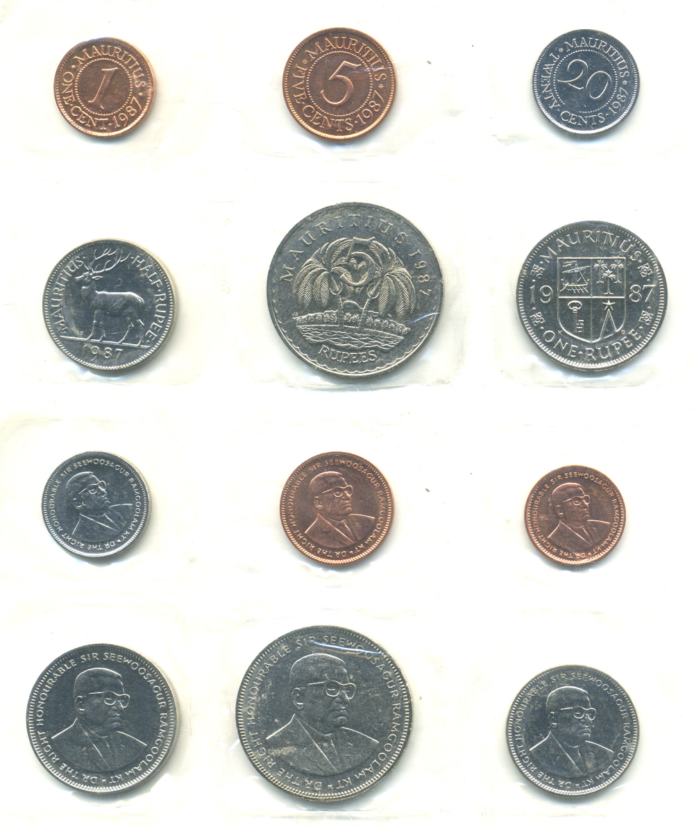 Маврикий набор из 6 монет 1987 в запайке KM MS1 UNC 00-00