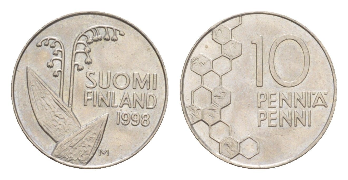 Финляндия 10 пенни 1998 KM 65 медно-никель 4647-359