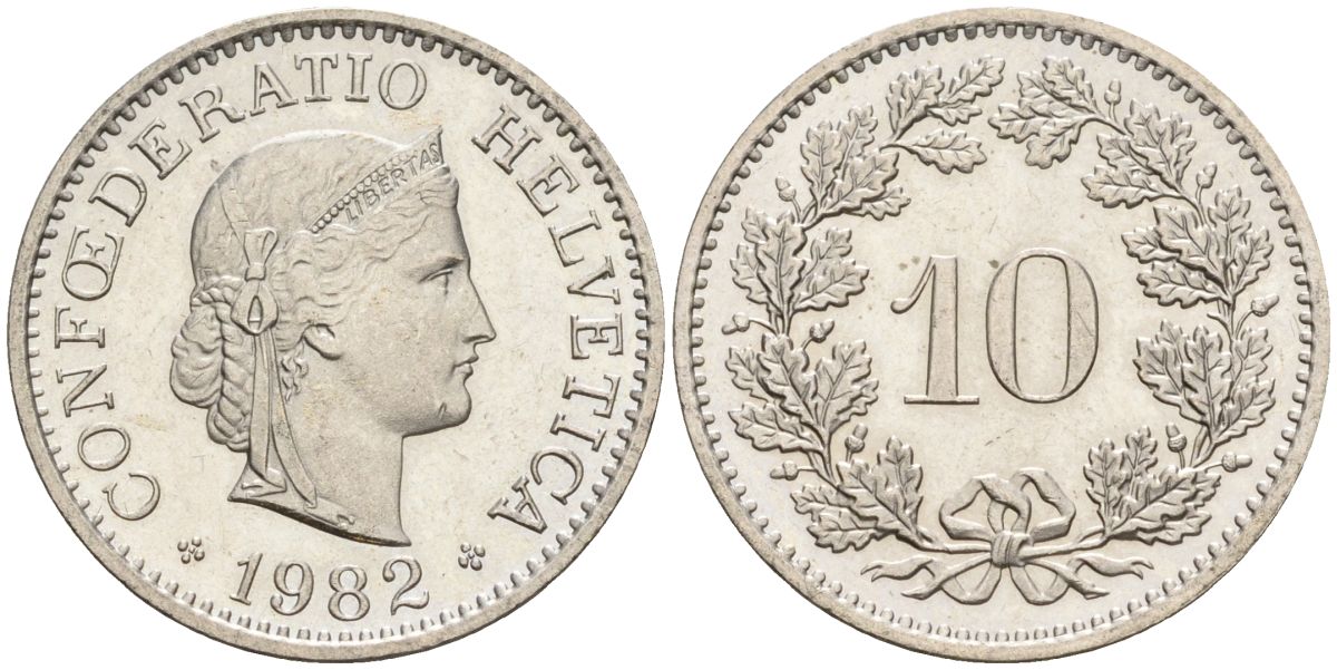 Швейцария 10 раппенов 1982 B KM 27 медно-никель 4608-514