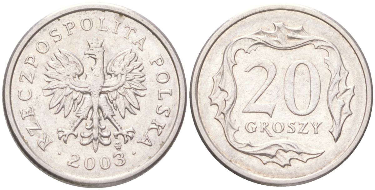 Польша 20 грошей 2003 Y 280 медно-никель UNC 4614-328