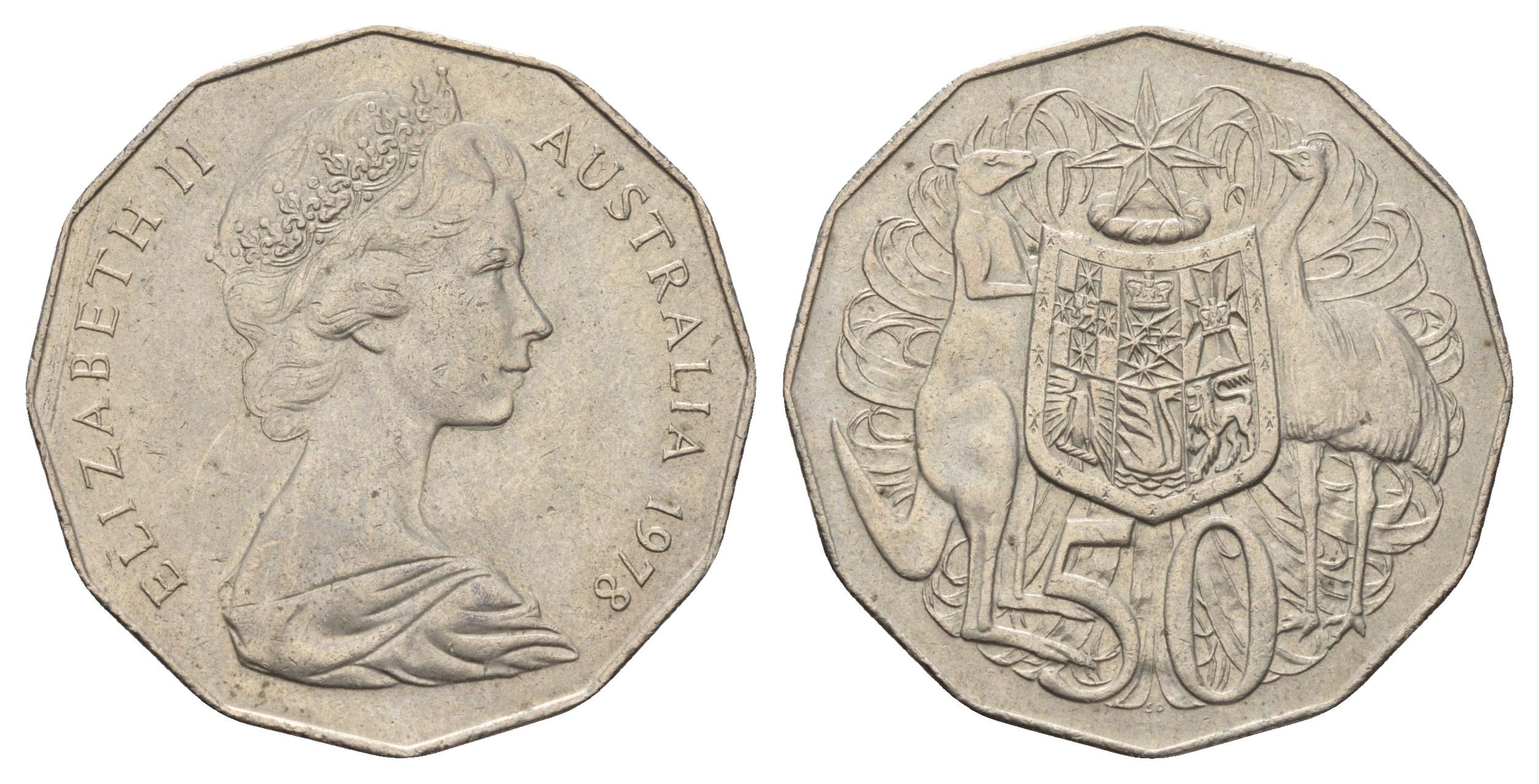 Австралия 50 центов 1978 Елизавета II (1952-2022), герб Австралии, кенгуру KM 68 медно-никель 4565-644