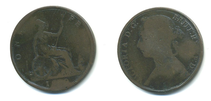 Великобритания 1 пенни ND (1874-1894) Виктория (1837-1901) KM 755, Spink 3954 бронза 54-2417