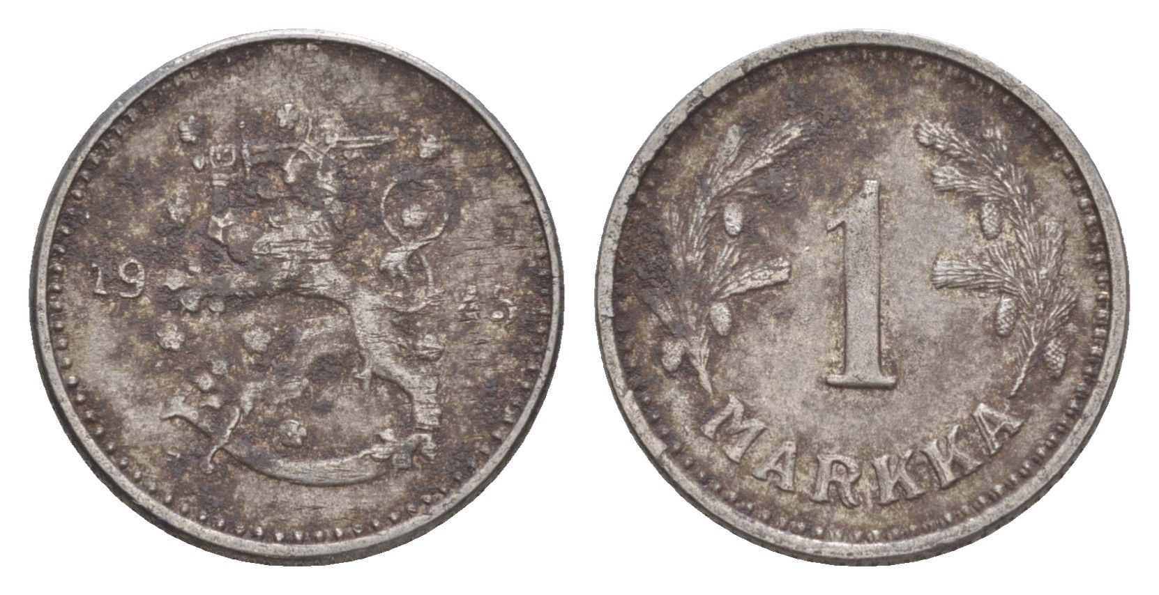 Финляндия 1 марка 1945 KM 30b железо 4647-422