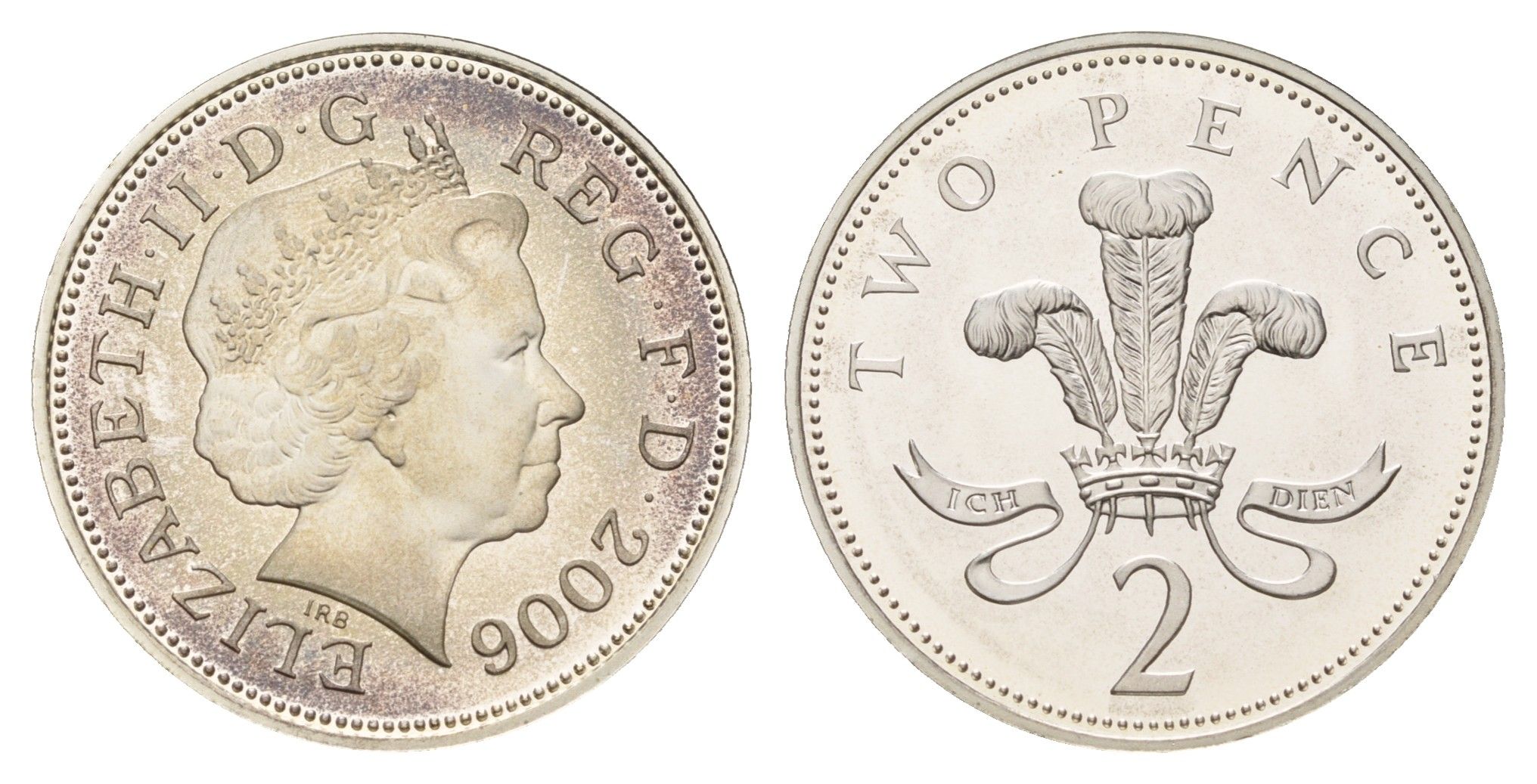 Великобритания 2 пенса 2006 Елизавета II (1952-2022), тираж 8.000 экземпляров KM 987b, Spink C5 серебро PROOF 1095-8-41