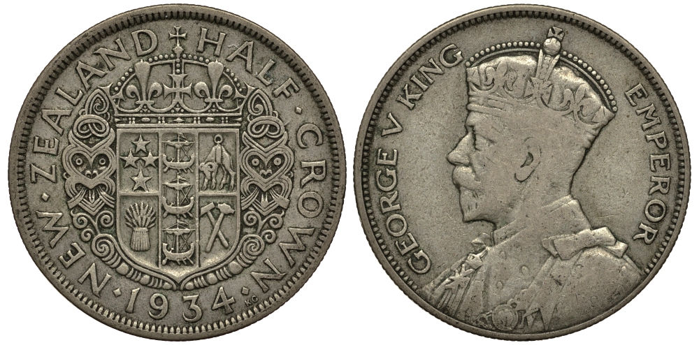 Новая Зеландия 1/2 кроны 1934 Георг V (1910-1936) KM 5 серебро 272-911