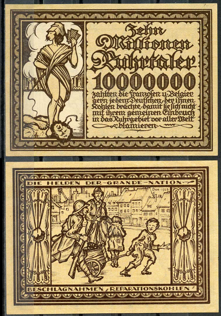 Германия, Рурская область 10000000 рурских талеров 1923 нотгельд пропаганды бумага UNC (пресс) 444-59-2-1