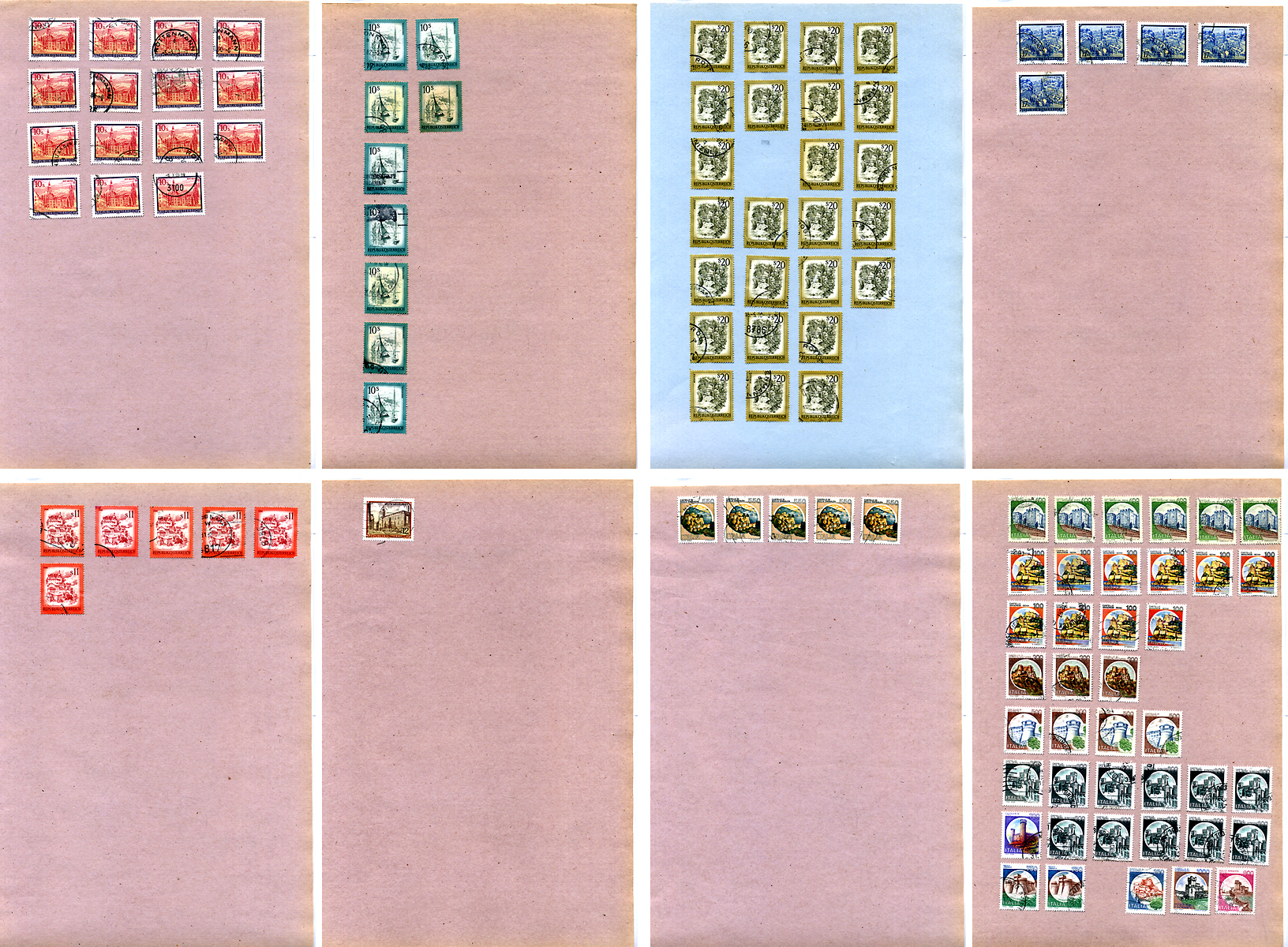 Листы с марками (марки мира) 926 марок 1953-1992 Австрия, Италия, Франция, ФРГ, Великобритания и и.д. 00-01-17-11