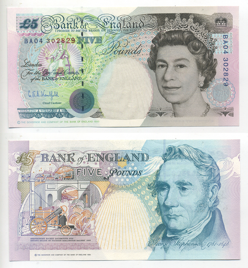 АНГЛИЯ 5 ФУНТОВ 1990 Pick 382b UNC (ПРЕСС) 6293-24-1