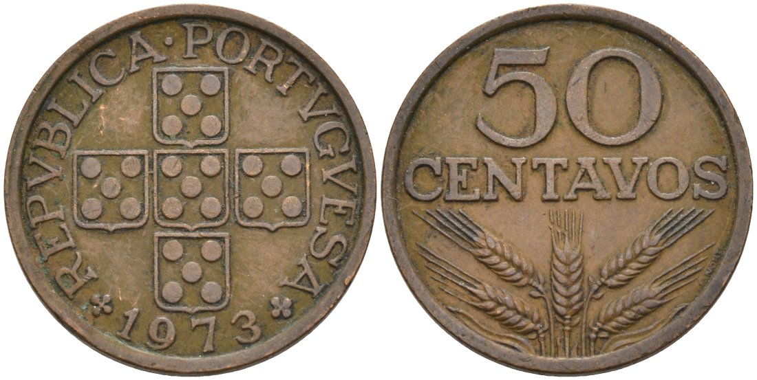 Португалия 50 сентаво 1973 KM 596 бронза 4573-952