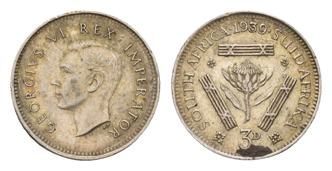 ЮАР 3 пенса 1939 Георг VI (1936-1952) KM 26 серебро 4669-646