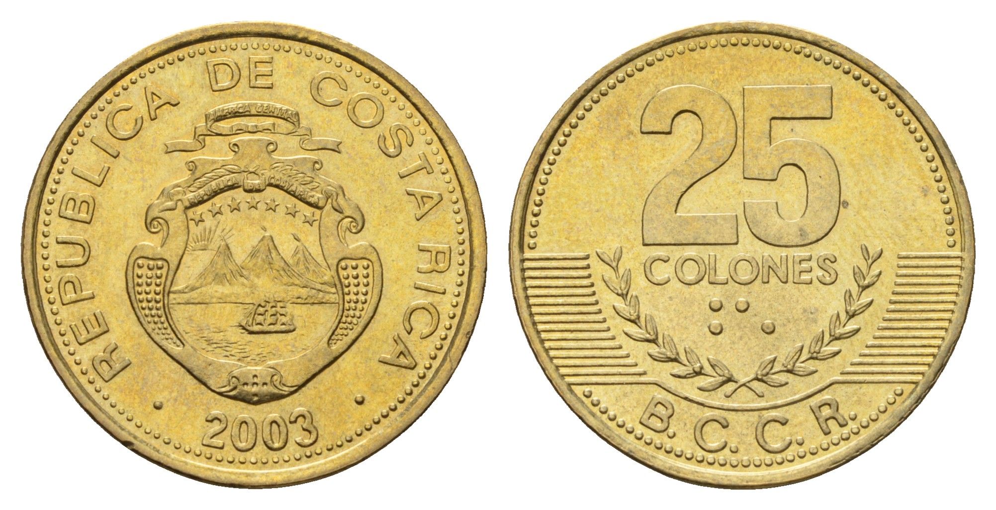 Коста-Рика 25 колонов 2003 KM 229a алюминиевая бронза UNC 183-1037