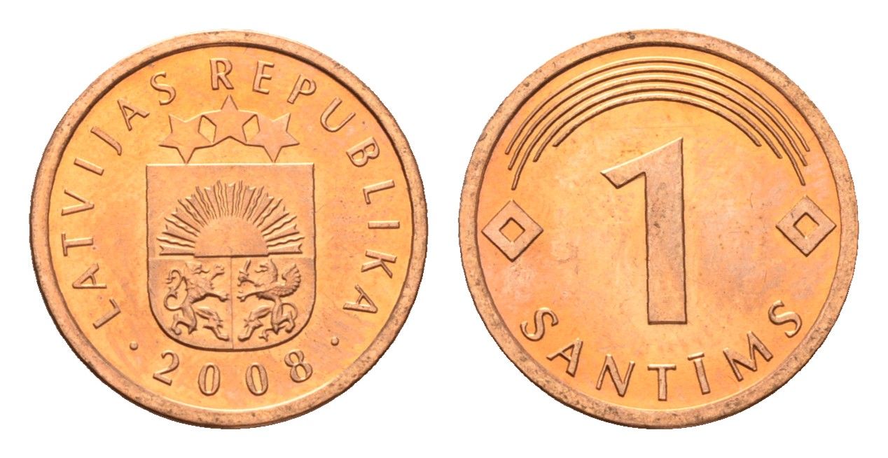 Латвия 1 сантим 2008 KM 15 сталь плакированная медью UNC 4689-914