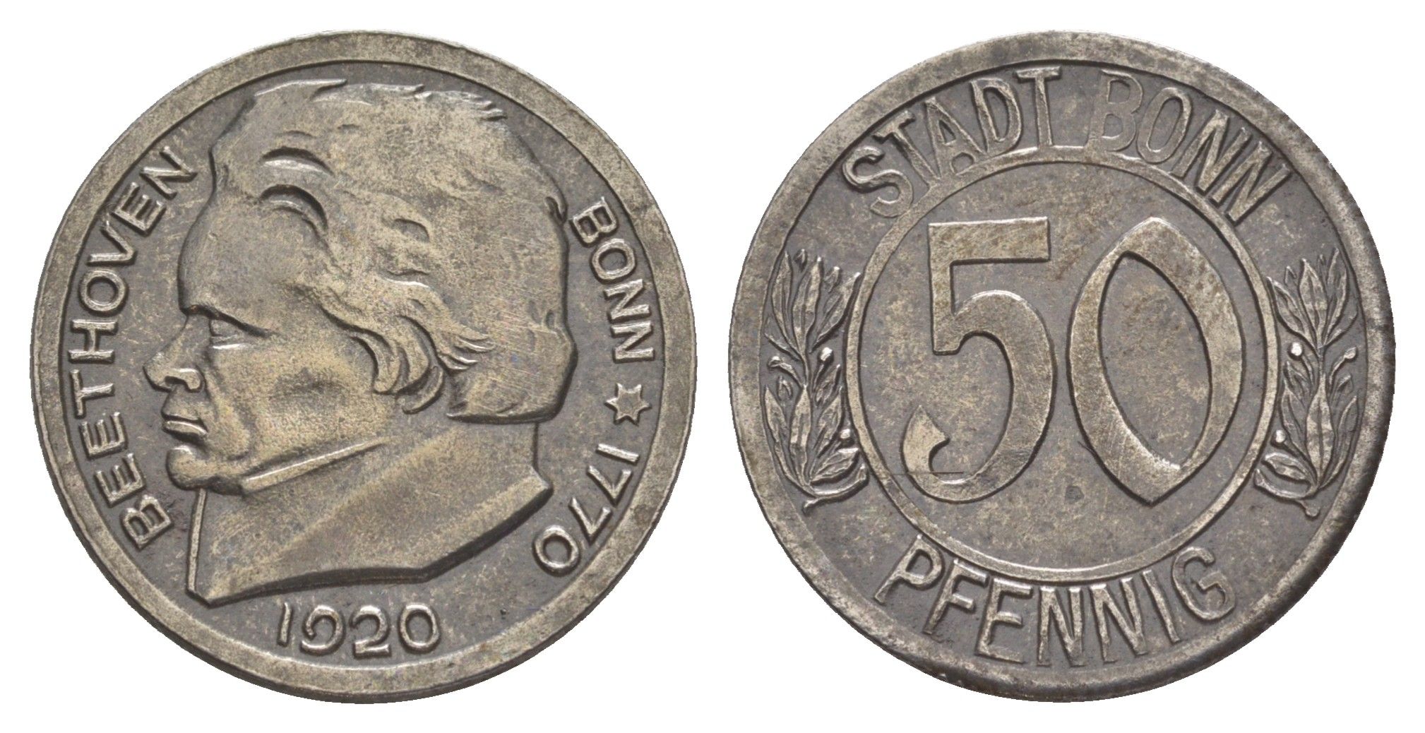 Бонн 50 пфеннигов 1920 Северный Рейн-Вестфалия Funck 51.3A, Men05 3220.5, Men18 4134.5 железо 4638-124