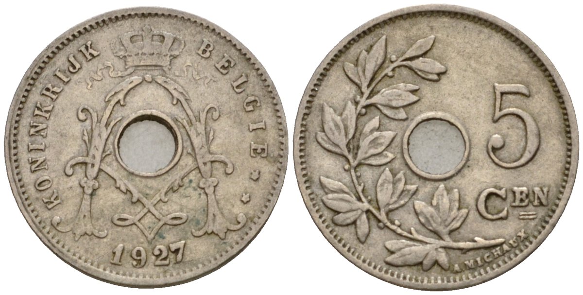 Бельгия 5 сантимов 1927 Belgique KM 66 медно-никель 4551-656