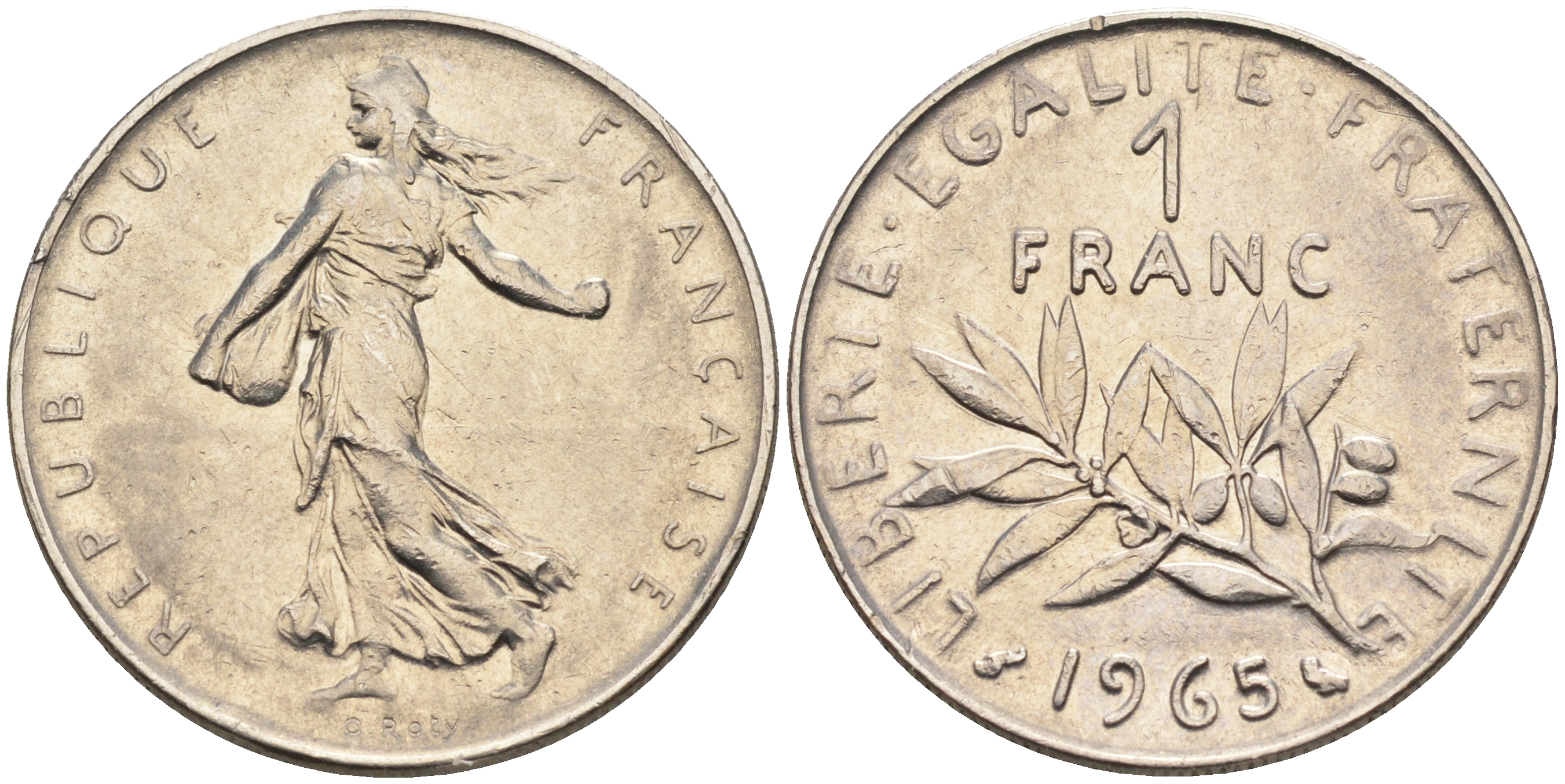 Франция 1 франк 1965 сеятель KM 925.1, Le Franc 226.9 никель    4177-243