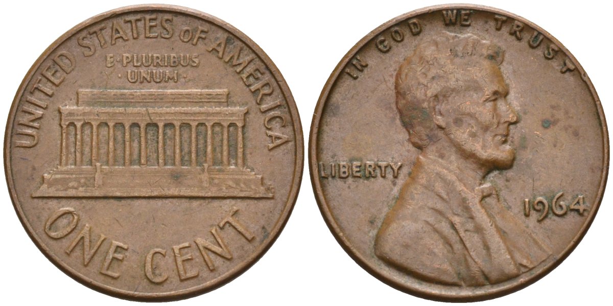США 1 цент 1964 Линкольн KM 201 медь цинк 4115-837