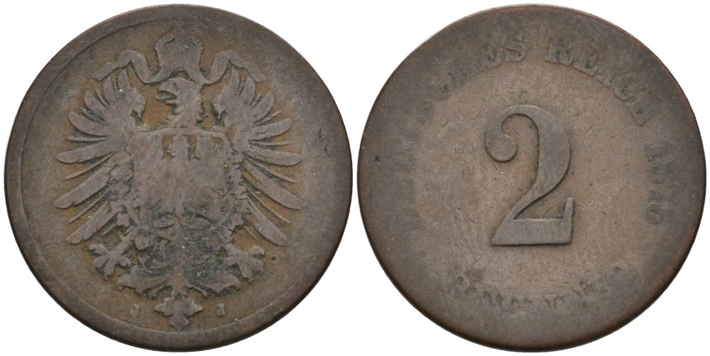 Германия 2 пфеннига 1875 J, старогербовка KM 2, J. 2 медь 4575-652