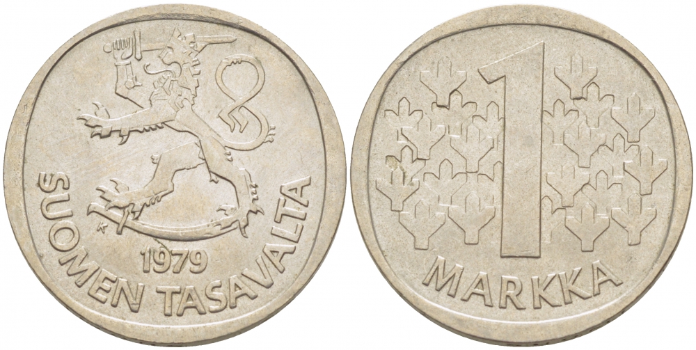 ФИНЛЯНДИЯ 1 МАРКА 1979 K KM 49а медно-никель UNC 3718-857