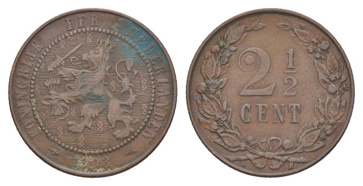 Нидерланды 2 1/2 цента 1903 Вильгельмина (1890-1948) KM 134 бронза 56-556