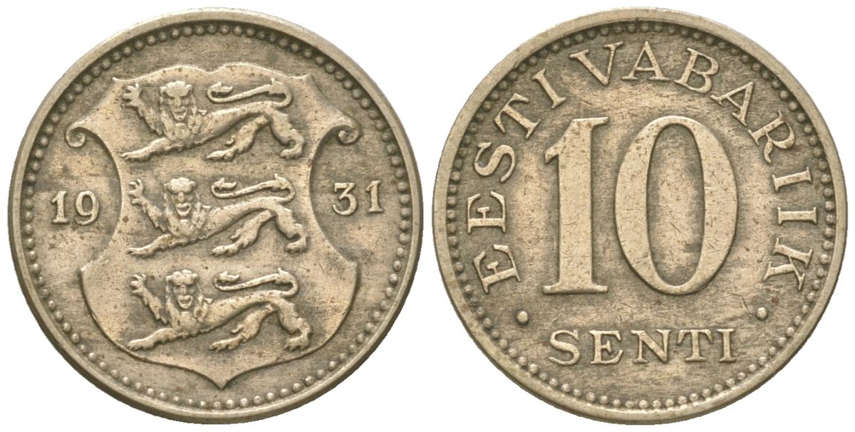 Эстония 10 центов 1931 Республика (1918-1941) KM 12 никель бронза 4615-1131