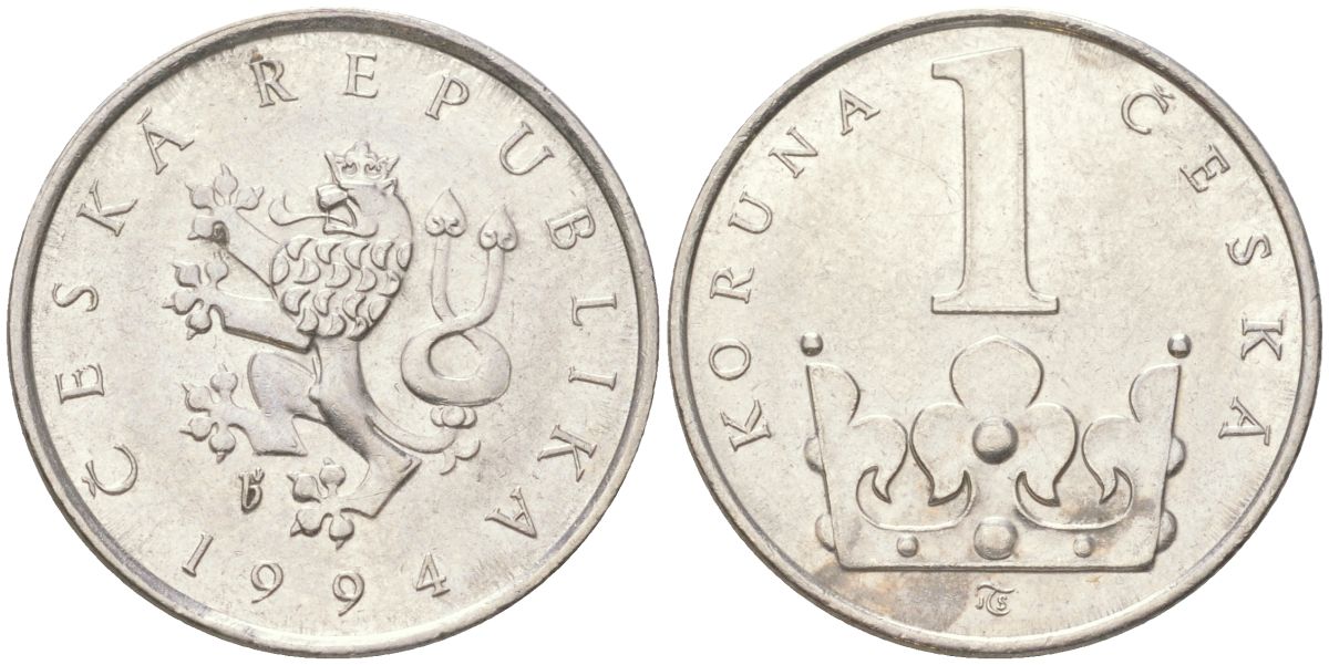 Чехия 1 крона 1994 KM 7 сталь плакированная никелем 4613-1029