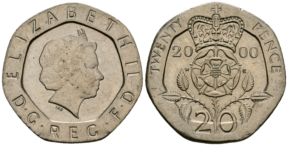 Великобритания 20 пенсов 2000 Елизавета II (1952-2022) KM 990, Spink 4630 (G3) медно-никель 4544-527