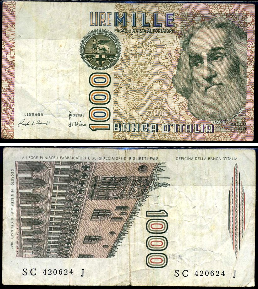 Италия 1000 лир 1982 Pick 109 a бумага 7486-72-2-1
