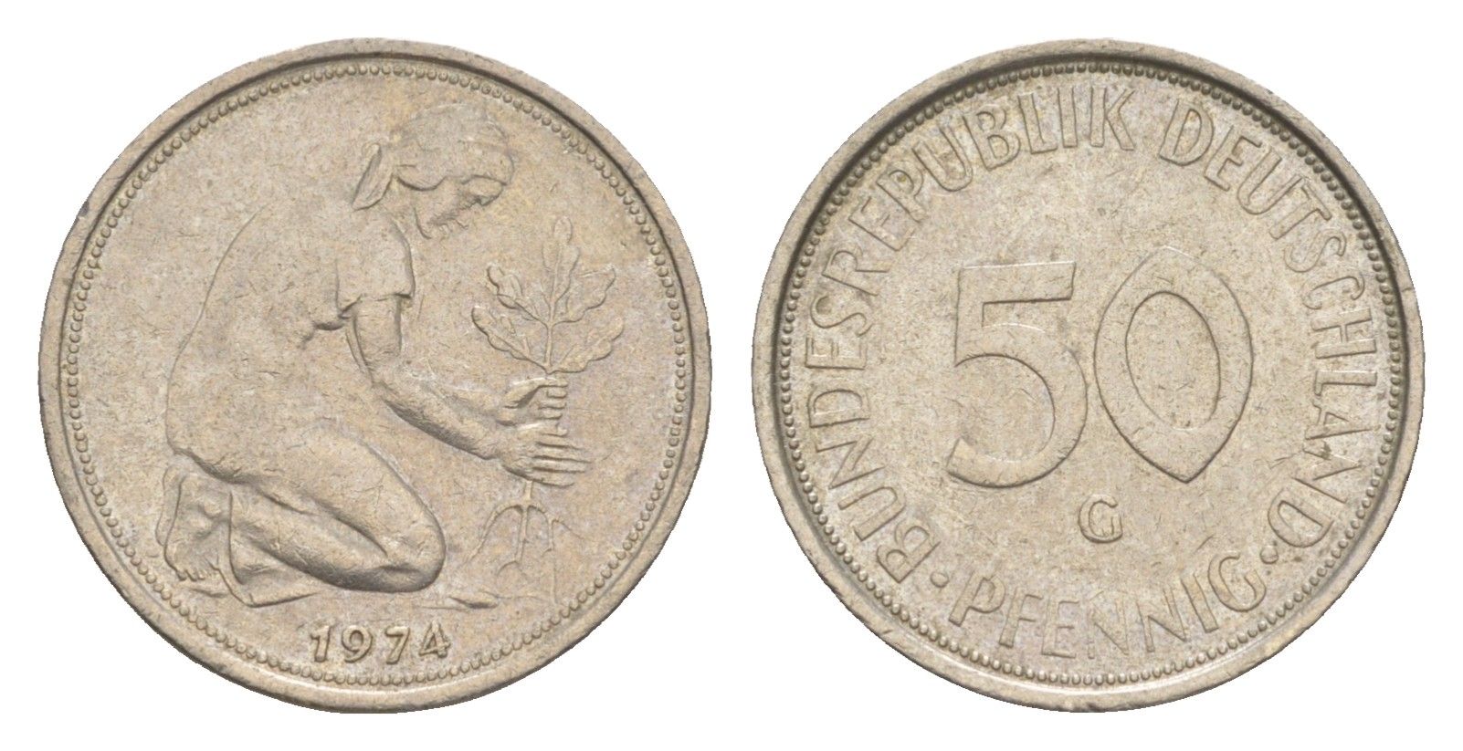 ФРГ 50 пфеннигов 1974 G KM 109, J. 384 медно-никель 4613-1134
