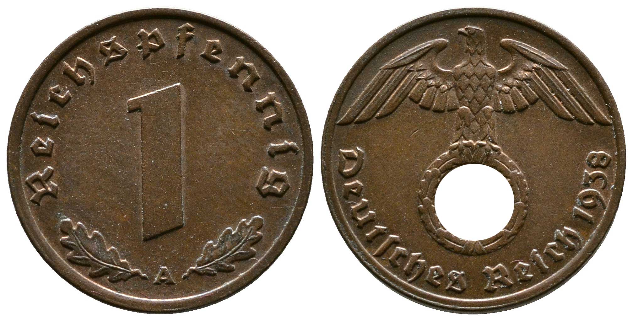 Германия 1 рейхспфенниг 1938 A KM 89, J. 361 бронза    220-243