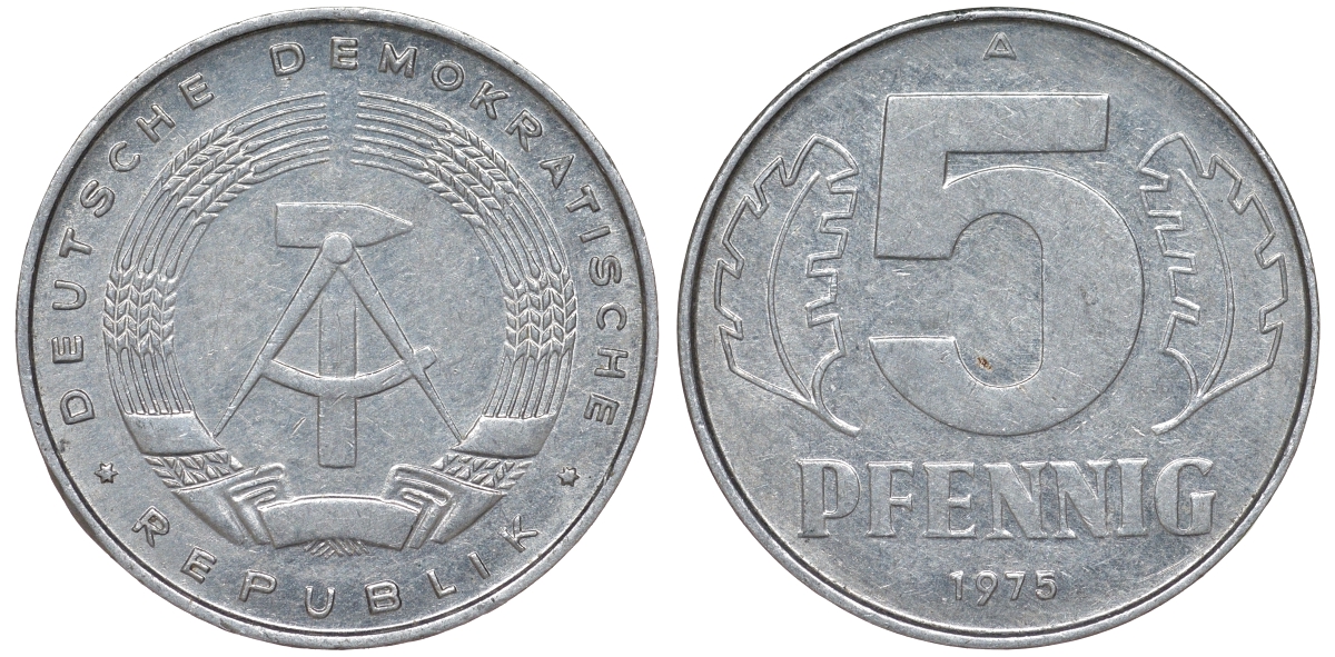 ГДР 5 ПФЕННИГОВ 1975 A KM 9.1 алюминий 62-326