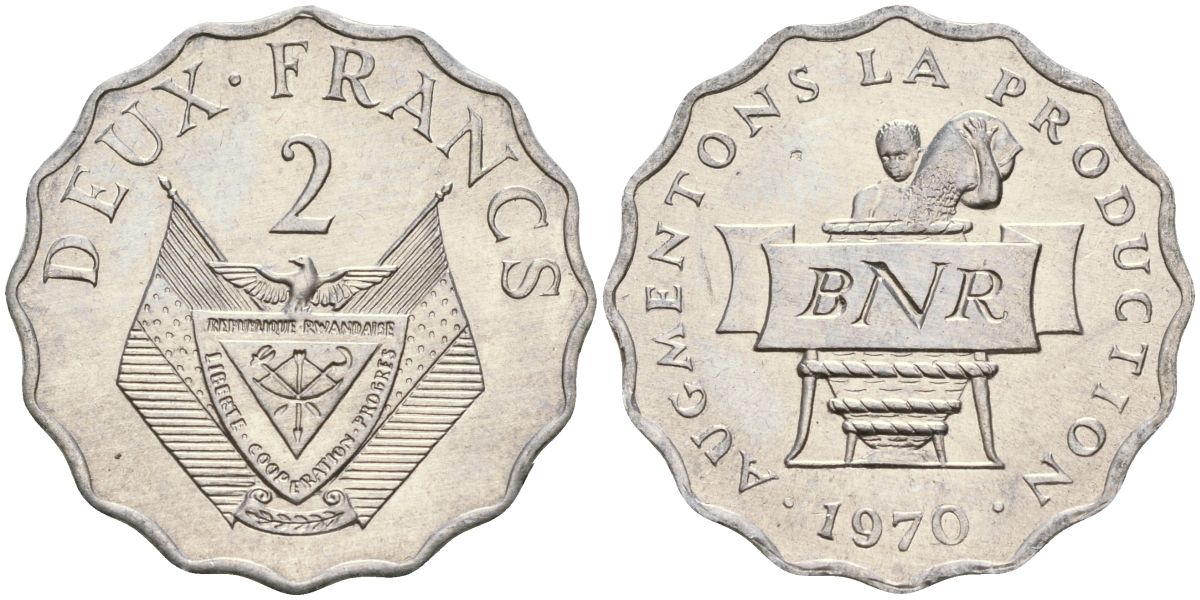 Руанда 2 франка 1970 FAO KM 10 алюминий UNC 4132-444