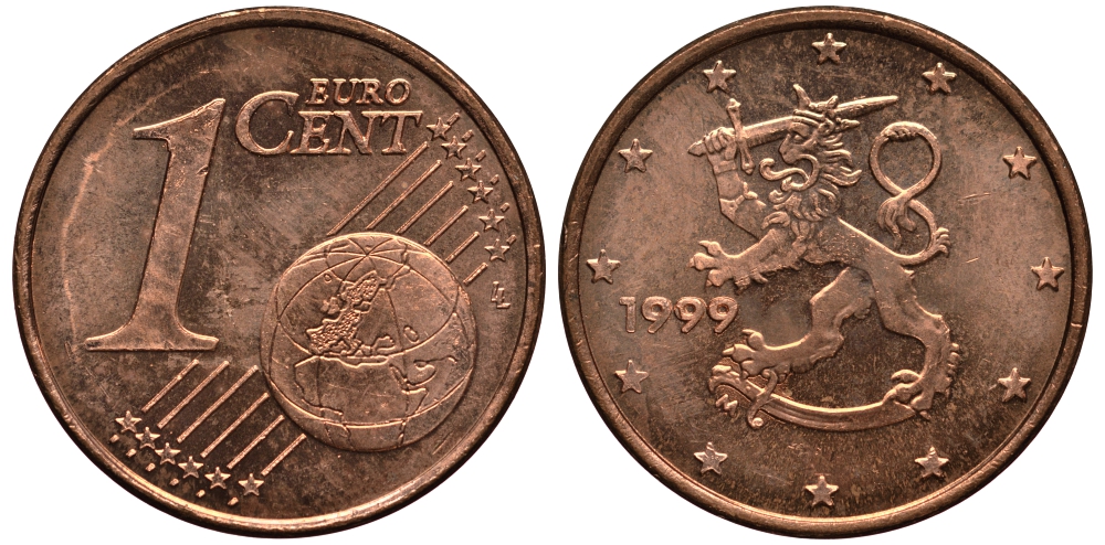 Финляндия 1 евроцент 1999 KM 98 сталь плакированная медью XF-UNC 4181-166