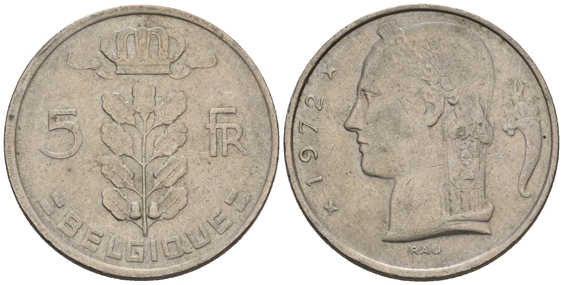 Бельгия 5 франков 1972 Belgique, Бодуэн I (1951-1993) KM 134.1 медно-никель 60-1211