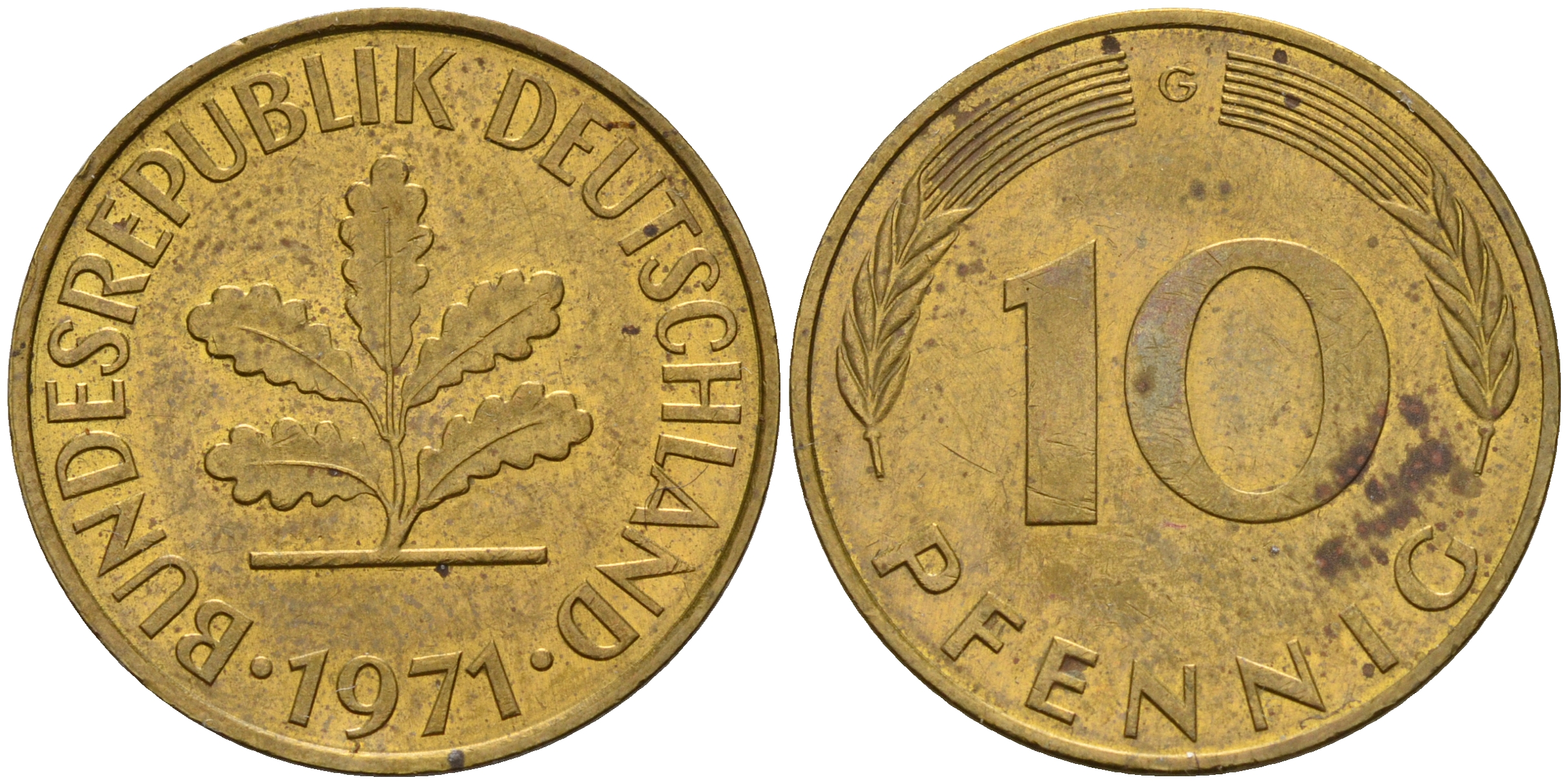 ФРГ 10 пфеннигов 1971 G KM 108, J. 383 сталь плакированная латунью    4601-1224