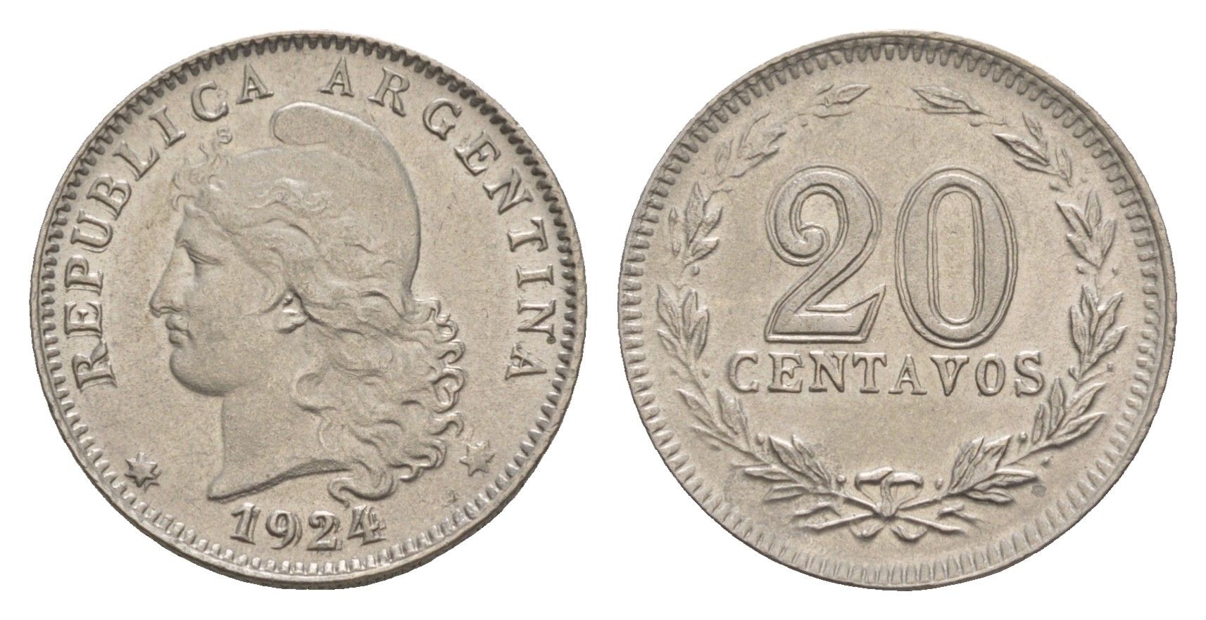 Аргентина 20 сентаво 1924 KM 36 медно-никель 4655-624