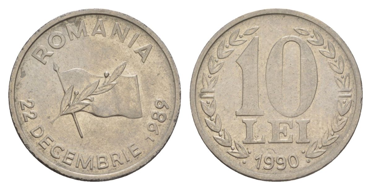 Румыния 10 леев 1990 годовщина революции KM 108 сталь плакированная никелем UNC 4635-217