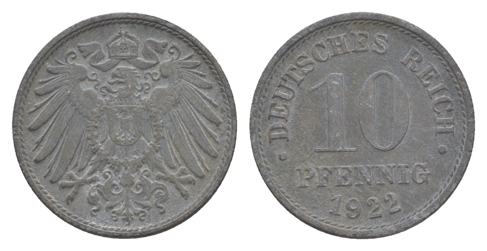 Германия 10 пфеннигов 1922 KM 26, J. 299 цинк 4640-345