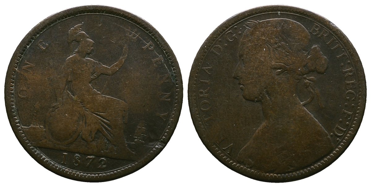 Великобритания 1 пенни 1872 Виктория (1837-1901) KM 749.2, Spink 3954 бронза 4364-4333