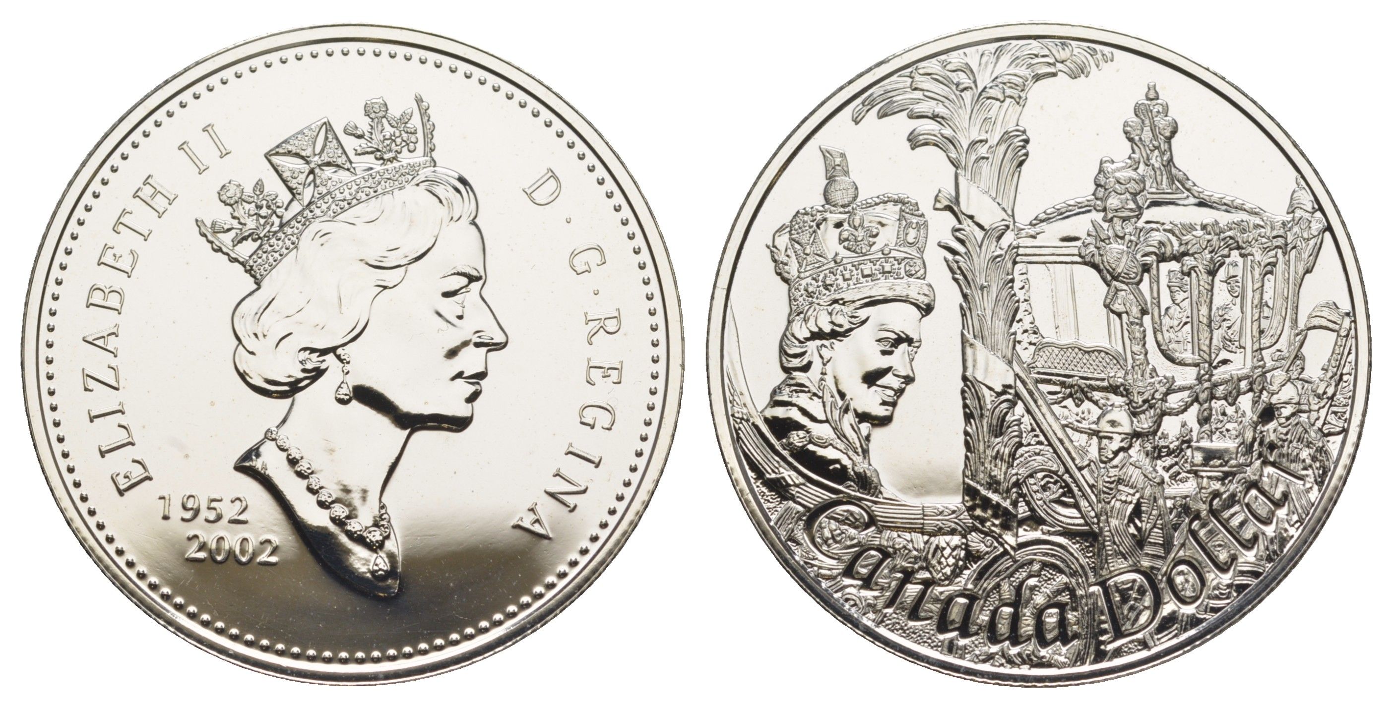 Канада 1 доллар 2002 50 лет правлению Королевы Елизаветы II, герб KM 443 серебро BU 11-086-22