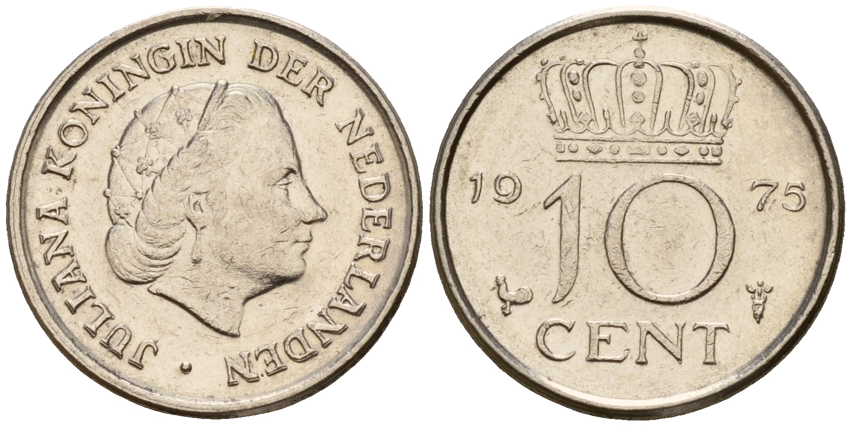 Нидерланды 10 центов 1975 Юлиана (1949-1980) KM 182 никель    4598-327