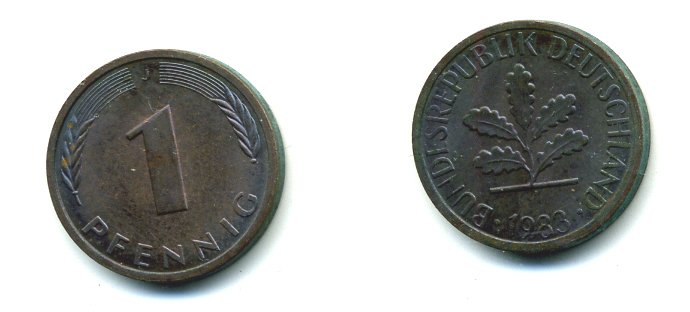 ФРГ 1 ПФЕННИГ 1983 J KM 105, J.380 сталь плакированная медью 46-1733