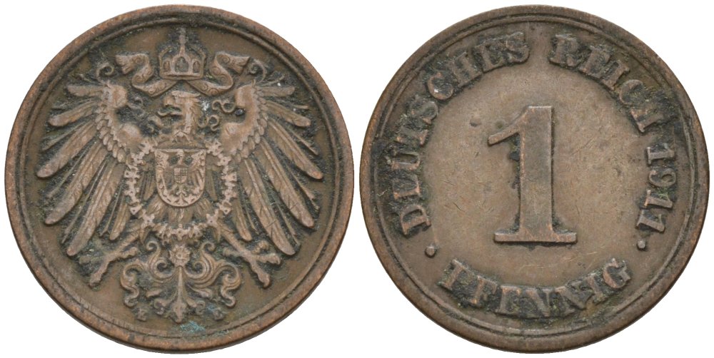 Германия 1 пфенниг 1911 E KM 10, J. 10 медь 4576-165