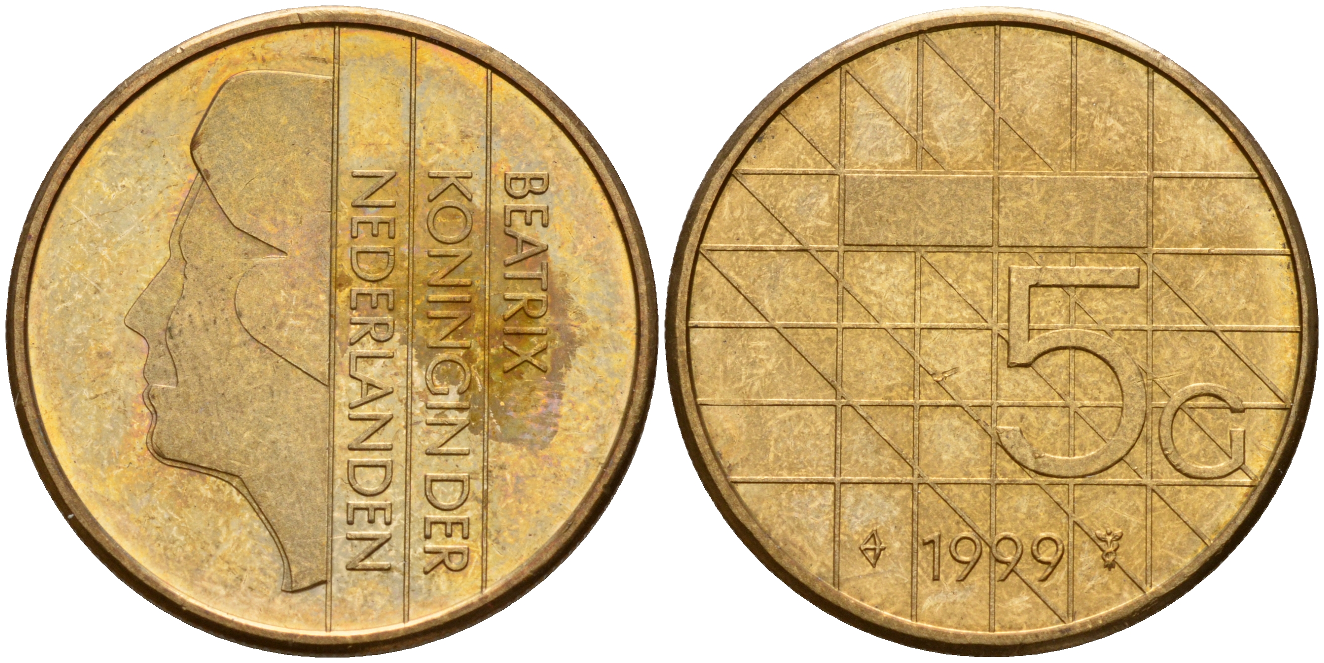 Нидерланды 5 гульденов 1999 Беатрикс (1980-2013) KM 210 никель покрытый бронзой    4187-251