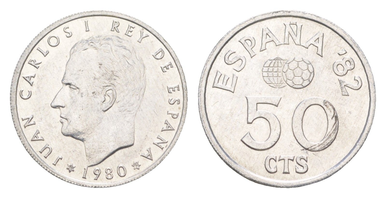 Испания 50 сентимо 1980 чемпионат мира по футболу в Испании 1982 года, Хуан Карлос I (1975-2014) KM 815 алюминий 4611-514