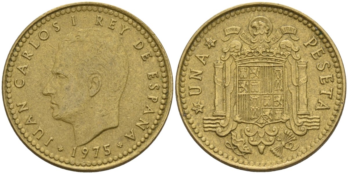 Испания 1 песета 1975 (80) Хуан Карлос I (1975-2014) KM 806 алюминиевая бронза 4155-436