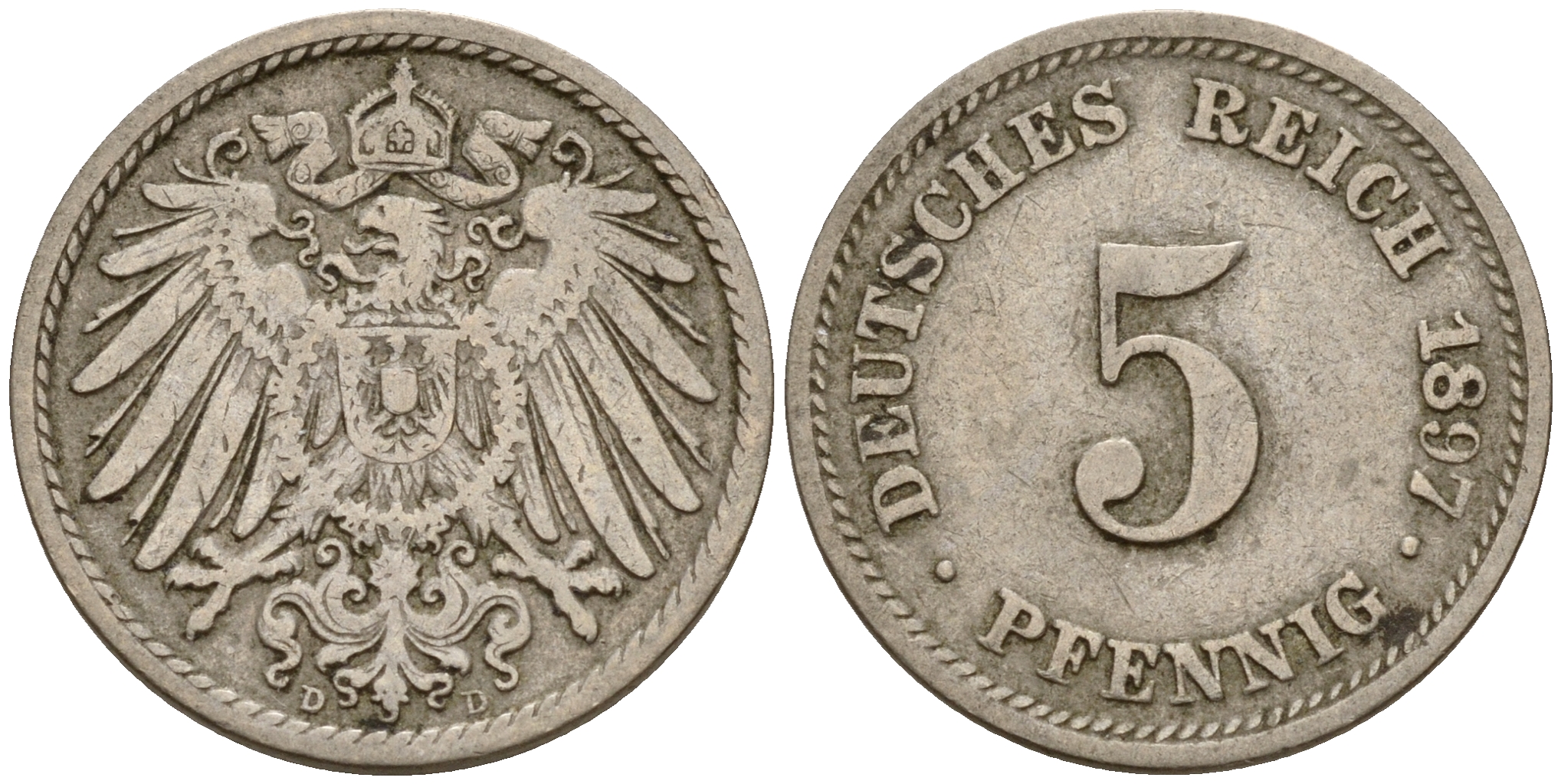 Германия 5 пфеннигов 1897 D J.12, KM 11 медно-никель    4598-1122