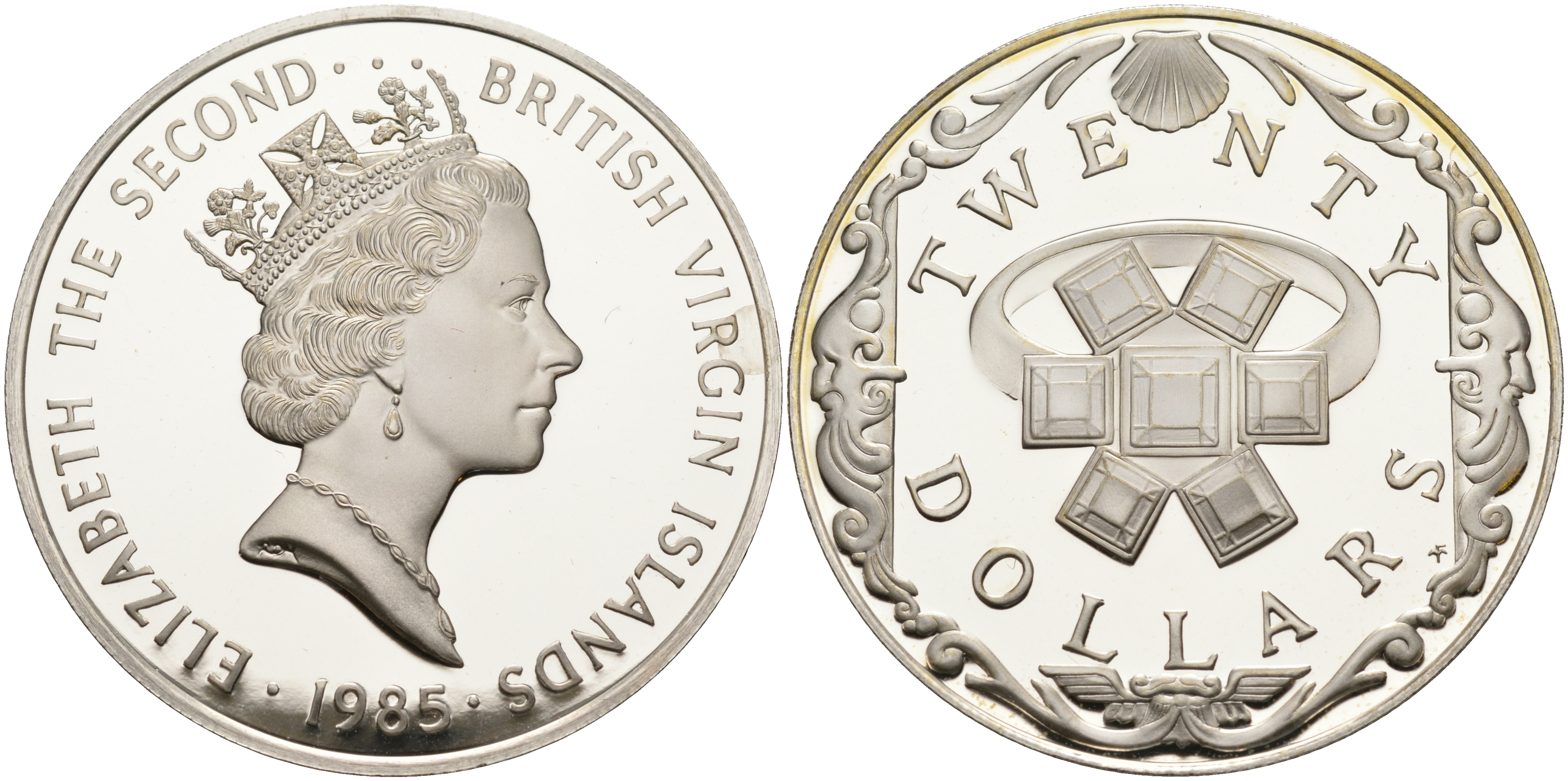 Британские Виргинские острова 20 долларов 1985 золотое кольцо с изумрудом KM 51 серебро  PROOF  1095-2-31