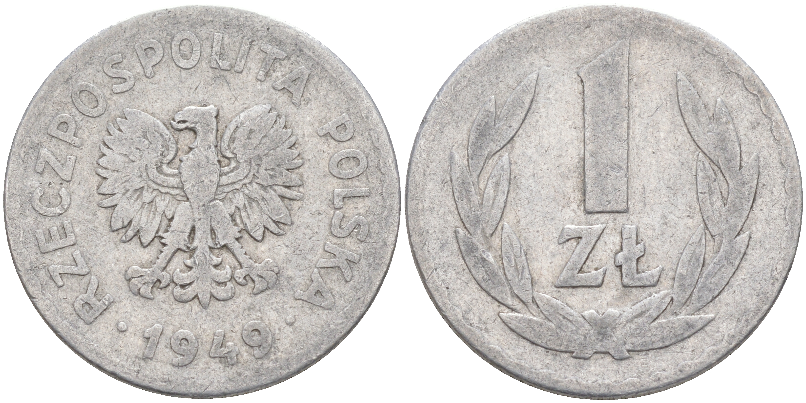 ПОЛЬША 1 ЗЛОТЫЙ 1949 KM 45а алюминий 106-524