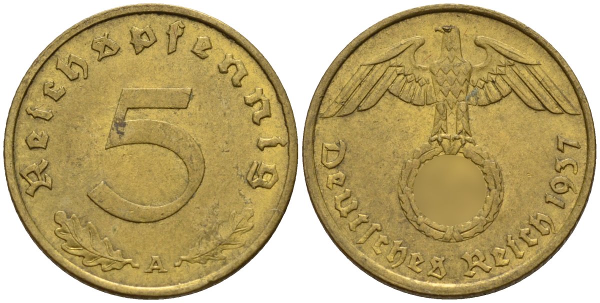 Германия 5 рейхспфеннигов 1937 A KM 91, J. 363 алюминиевая бронза 4151-735